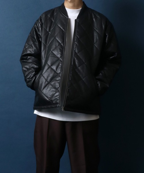 ANPAS(アンパス)の「Synthetic Leather Oversize Quilting Blouson/シンセティックレザー オーバーサイズ キルティング ブルゾン MA-1 ボマージャケット(ブルゾン・メンズ・ブラック・M/L/LL)」の9枚目の写真
