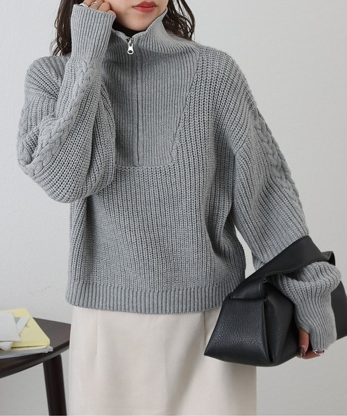 COLONY 2139（コロニートゥーワンスリーナイン）の「クロップドハーフジップニット（ニット/セーター・レディース・オフホワイト/ベージュ/グレー/ブラック/ブルー・FREE）」の3枚目の写真