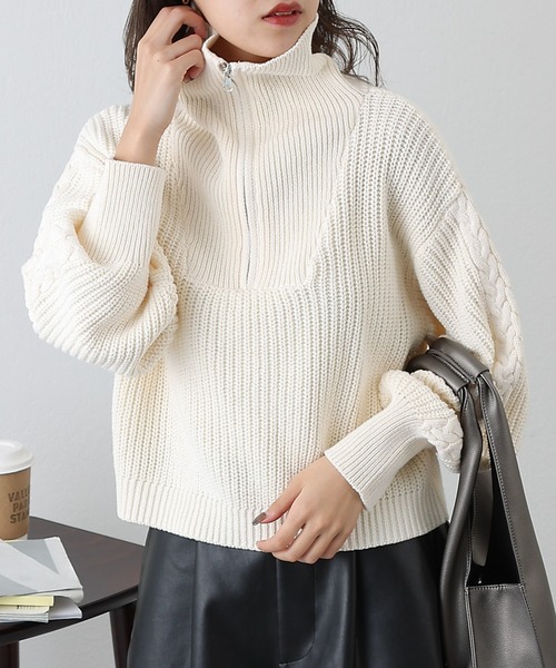 COLONY 2139（コロニートゥーワンスリーナイン）の「クロップドハーフジップニット（ニット/セーター・レディース・オフホワイト/ベージュ/グレー/ブラック/ブルー・FREE）」の2枚目の写真