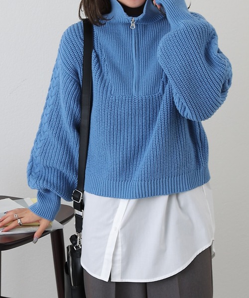 COLONY 2139（コロニートゥーワンスリーナイン）の「クロップドハーフジップニット（ニット/セーター・レディース・オフホワイト/ベージュ/グレー/ブラック/ブルー・FREE）」の5枚目の写真