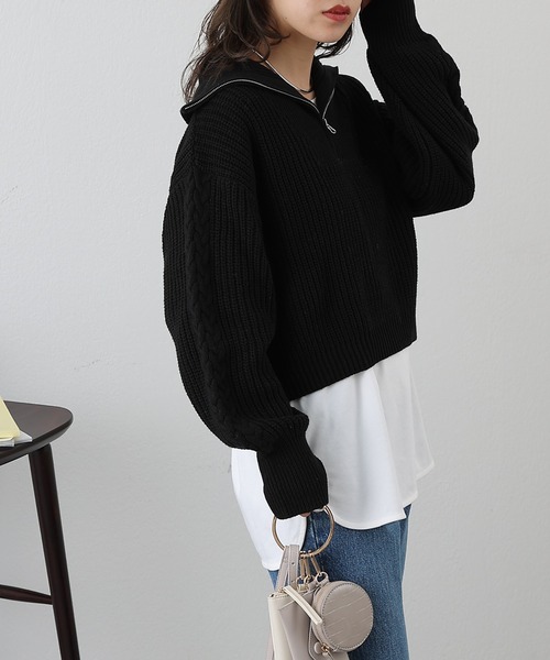 COLONY 2139（コロニートゥーワンスリーナイン）の「クロップドハーフジップニット（ニット/セーター・レディース・オフホワイト/ベージュ/グレー/ブラック/ブルー・FREE）」の13枚目の写真