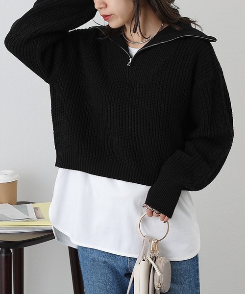 COLONY 2139（コロニートゥーワンスリーナイン）の「クロップドハーフジップニット（ニット/セーター・レディース・オフホワイト/ベージュ/グレー/ブラック/ブルー・FREE）」の7枚目の写真