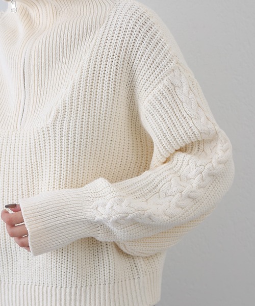 COLONY 2139（コロニートゥーワンスリーナイン）の「クロップドハーフジップニット（ニット/セーター・レディース・オフホワイト/ベージュ/グレー/ブラック/ブルー・FREE）」の11枚目の写真