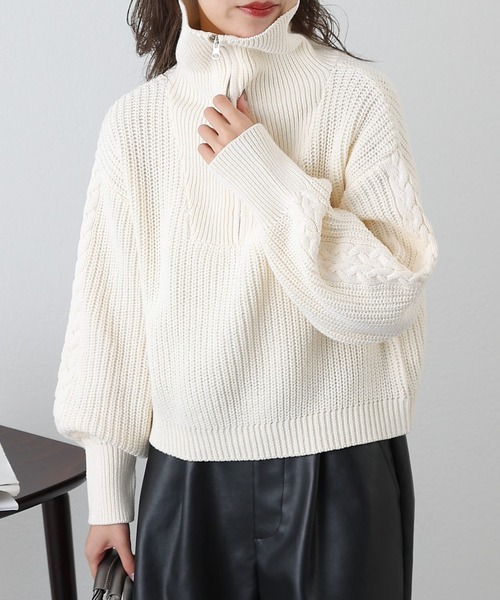 COLONY 2139（コロニートゥーワンスリーナイン）の「クロップドハーフジップニット（ニット/セーター・レディース・オフホワイト/ベージュ/グレー/ブラック/ブルー・FREE）」の12枚目の写真