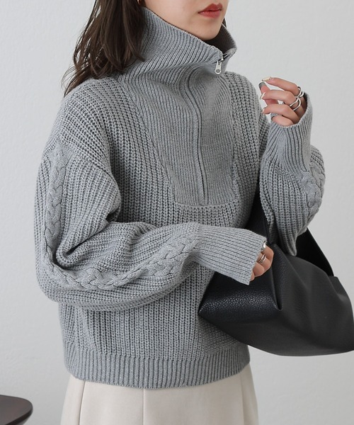 COLONY 2139（コロニートゥーワンスリーナイン）の「クロップドハーフジップニット（ニット/セーター・レディース・オフホワイト/ベージュ/グレー/ブラック/ブルー・FREE）」の19枚目の写真