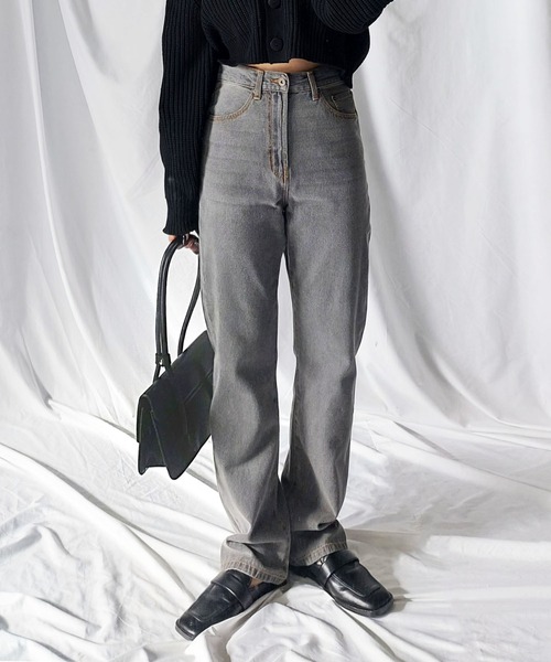 me+em select（ミームセレクト）の「【 選べる２サイズ ／ ３カラー 】ハイウエストストレートウォッシュデニムパンツ（デニムパンツ・レディース・インディゴブルー/ブルー/グレー・MEDIUM/LARGE）」の12枚目の写真