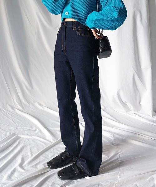 me+em select（ミームセレクト）の「【 選べる２サイズ ／ ３カラー 】ハイウエストストレートウォッシュデニムパンツ（デニムパンツ・レディース・インディゴブルー/ブルー/グレー・MEDIUM/LARGE）」の21枚目の写真
