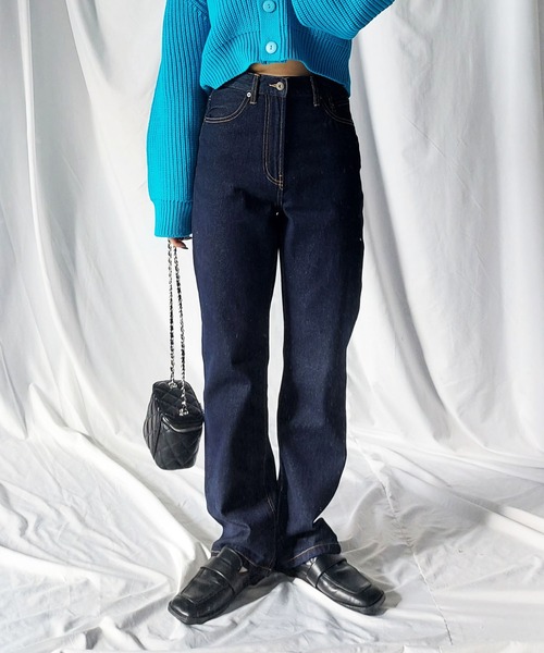 me+em select（ミームセレクト）の「【 選べる２サイズ ／ ３カラー 】ハイウエストストレートウォッシュデニムパンツ（デニムパンツ・レディース・インディゴブルー/ブルー/グレー・MEDIUM/LARGE）」の19枚目の写真