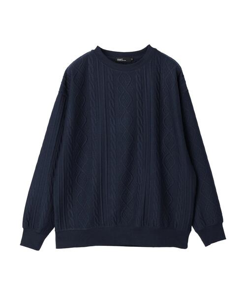 CRAFT STANDARD BOUTIQUE(クラフトスタンダードブティック)の「ケーブル柄JQカットスウェット(スウェット・メンズ・グレー系その他/ブラック/ホワイト系その他/ダークネイビー・L/LL/M)」の5枚目の写真