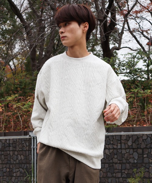 CRAFT STANDARD BOUTIQUE(クラフトスタンダードブティック)の「ケーブル柄JQカットスウェット(スウェット・メンズ・グレー系その他/ブラック/ホワイト系その他/ダークネイビー・L/LL/M)」の2枚目の写真