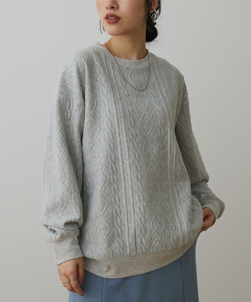 CRAFT STANDARD BOUTIQUE(クラフトスタンダードブティック)の「ケーブル柄JQカットスウェット(スウェット・メンズ・グレー系その他/ブラック/ホワイト系その他/ダークネイビー・L/LL/M)」の3枚目の写真