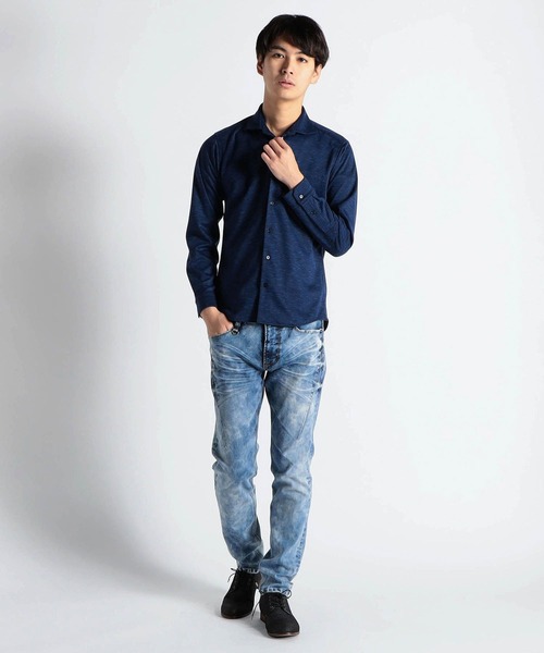 HIDEAWAYS NICOLE（ハイダウェイニコル）の「ホリゾンタルカラーストレッチシャツ（シャツ/ブラウス・メンズ・ネイビー/ボルドー/ライトグレー/ホワイト×ブラック・MEDIUM/LARGE/X-LARGE）」の5枚目の写真