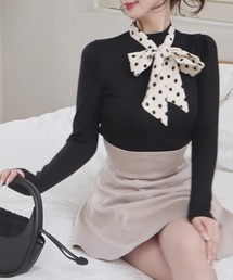 スカーフ付長袖カットトップス