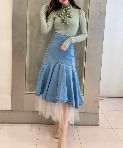 ROYAL PARTY（ロイヤルパーティー）の「スカーフ付長袖カットトップス（Tシャツ/カットソー・レディース・グリーン/モカ/ブラック・FREE）」の13枚目の写真