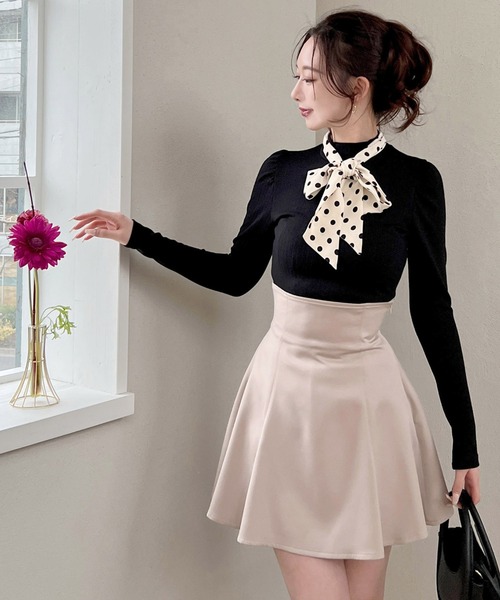 ROYAL PARTY（ロイヤルパーティー）の「スカーフ付長袖カットトップス（Tシャツ/カットソー・レディース・グリーン/モカ/ブラック・FREE）」の5枚目の写真