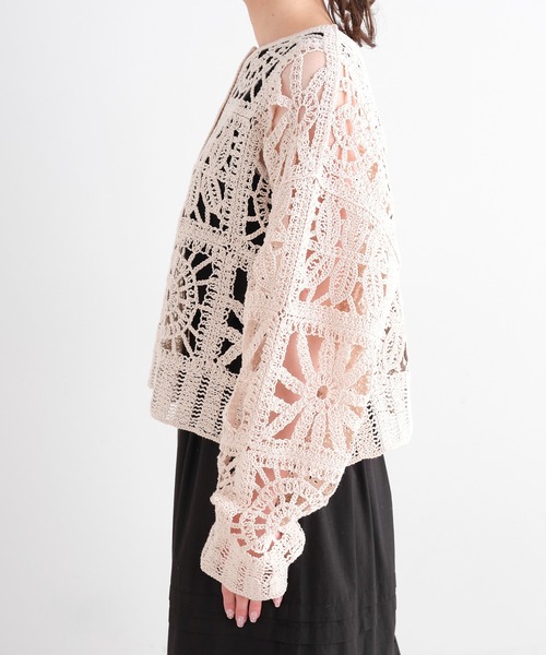 PUAL CE CIN（ピュアルセシン）の「カギ針編み風2WAYカーディガン（カーディガン/ボレロ・レディース・ナチュラル/チャコールグレー・FREE）」の20枚目の写真