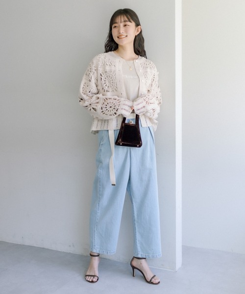 PUAL CE CIN（ピュアルセシン）の「カギ針編み風2WAYカーディガン（カーディガン/ボレロ・レディース・ナチュラル/チャコールグレー・FREE）」の4枚目の写真