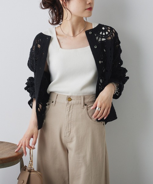 PUAL CE CIN（ピュアルセシン）の「カギ針編み風2WAYカーディガン（カーディガン/ボレロ・レディース・ナチュラル/チャコールグレー・FREE）」の8枚目の写真