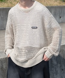 Perushu | ワッペン刺繍ロゴメッシュニットプルオーバー(ニット/セーター)