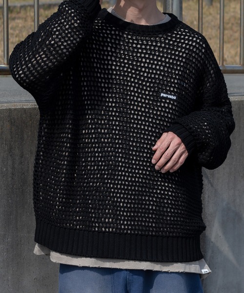 Perushu（ペルーシュ）の「ワッペン刺繍ロゴメッシュニットプル
