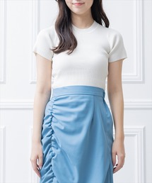 clear | 半袖編地切替ショートニットトップス ≪2023SS新作≫(ニット/セーター)