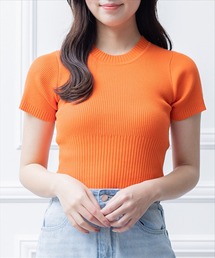 clear | 半袖編地切替ショートニットトップス ≪2023SS新作≫(ニット/セーター)