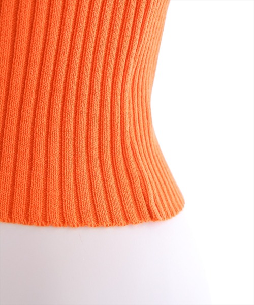 clear(クリア)の「×半袖編地切替ショートニットトップス(ニット/セーター・レディース・オレンジ/ブルー/ホワイト×ネイビー/ホワイト×レッド/オフホワイト/ブラック・F)」の9枚目の写真