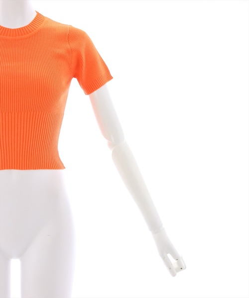 clear(クリア)の「×半袖編地切替ショートニットトップス(ニット/セーター・レディース・オレンジ/ブルー/ホワイト×ネイビー/ホワイト×レッド/オフホワイト/ブラック・F)」の7枚目の写真