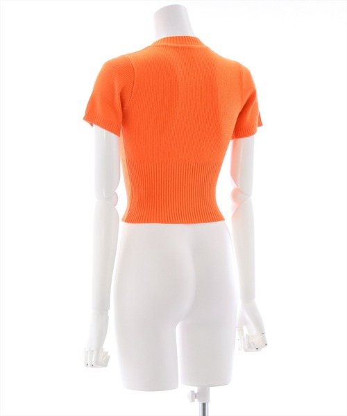 clear(クリア)の「×半袖編地切替ショートニットトップス(ニット/セーター・レディース・オレンジ/ブルー/ホワイト×ネイビー/ホワイト×レッド/オフホワイト/ブラック・F)」の8枚目の写真