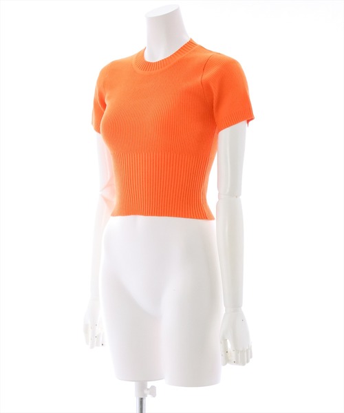clear(クリア)の「×半袖編地切替ショートニットトップス(ニット/セーター・レディース・オレンジ/ブルー/ホワイト×ネイビー/ホワイト×レッド/オフホワイト/ブラック・F)」の12枚目の写真