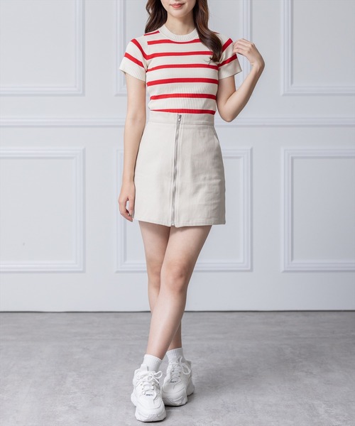 clear(クリア)の「×半袖編地切替ショートニットトップス(ニット/セーター・レディース・オレンジ/ブルー/ホワイト×ネイビー/ホワイト×レッド/オフホワイト/ブラック・F)」の15枚目の写真