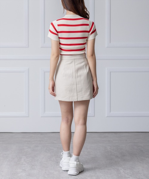 clear(クリア)の「×半袖編地切替ショートニットトップス(ニット/セーター・レディース・オレンジ/ブルー/ホワイト×ネイビー/ホワイト×レッド/オフホワイト/ブラック・F)」の17枚目の写真