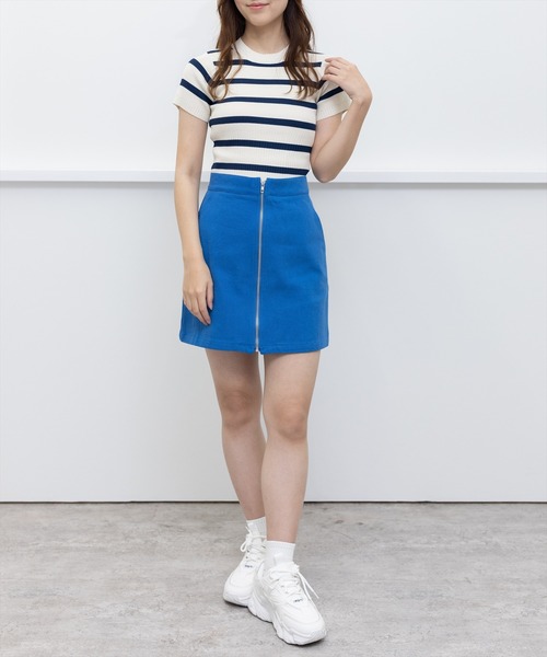 clear(クリア)の「×半袖編地切替ショートニットトップス(ニット/セーター・レディース・オレンジ/ブルー/ホワイト×ネイビー/ホワイト×レッド/オフホワイト/ブラック・F)」の19枚目の写真