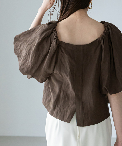 リネンオフショル2WAYボリュームブラウス