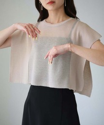 【cheriella】スクエアスリーブシアーショートニット SQUARE SLEEVE SHEER SHORT KNIT