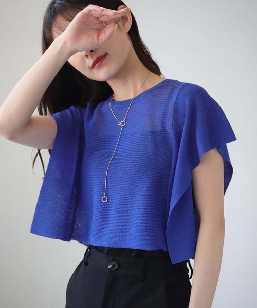 cheriella（シェリエラ）の「【cheriella】スクエアスリーブシアーショートニット SQUARE SLEEVE SHEER SHORT KNIT（ニット/セーター・レディース・ブルー/ライトベージュ/ブラック/カーキ・M）」の11枚目の写真