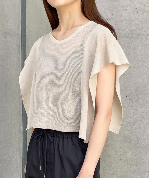 cheriella（シェリエラ）の「【cheriella】スクエアスリーブシアーショートニット SQUARE SLEEVE SHEER SHORT KNIT（ニット/セーター・レディース・ブルー/ライトベージュ/ブラック/カーキ・M）」の18枚目の写真