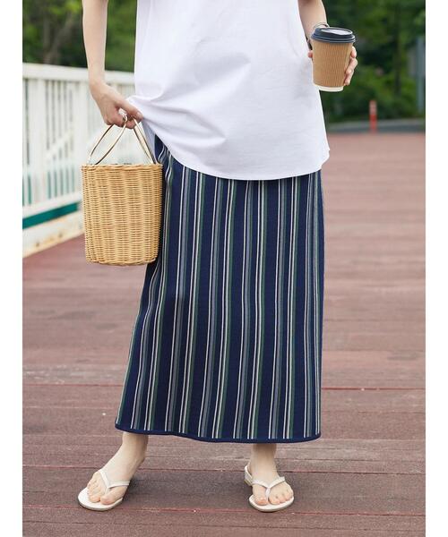 CRAFT STANDARD BOUTIQUE(クラフトスタンダードブティック)の「ストライプナロースカート(スカート・レディース・ネイビー/アイボリー・FREE)」の6枚目の写真