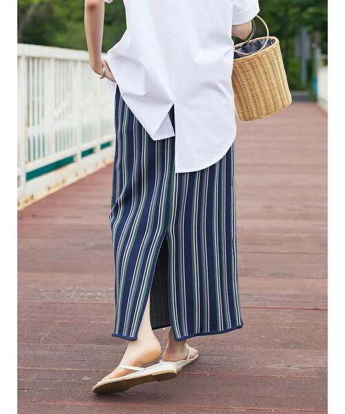 CRAFT STANDARD BOUTIQUE(クラフトスタンダードブティック)の「ストライプナロースカート(スカート・レディース・ネイビー/アイボリー・FREE)」の3枚目の写真