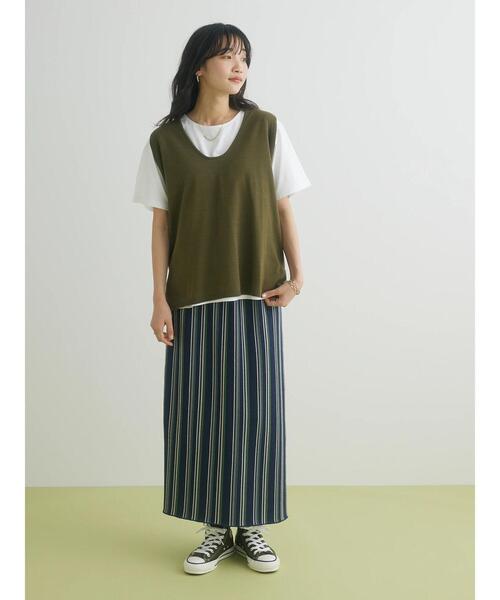 CRAFT STANDARD BOUTIQUE(クラフトスタンダードブティック)の「ストライプナロースカート(スカート・レディース・ネイビー/アイボリー・FREE)」の20枚目の写真