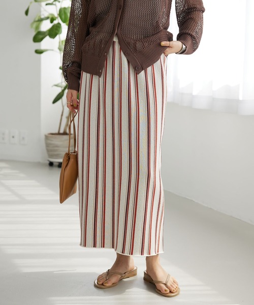 CRAFT STANDARD BOUTIQUE(クラフトスタンダードブティック)の「ストライプナロースカート(スカート・レディース・ネイビー/アイボリー・FREE)」の1枚目の写真