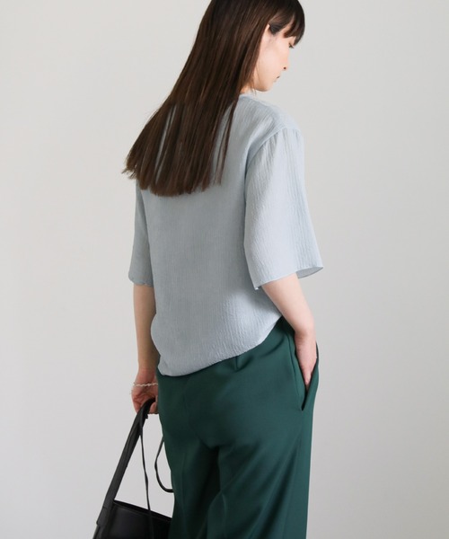 select MOCA(セレクトモカ)の「楊柳シフォンハーフスリーブブラウス(シャツ/ブラウス・レディース・ライトブルー/ブラック/アイボリー/イエロー・FREE)」の18枚目の写真
