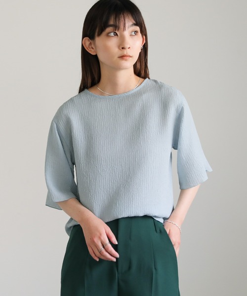 select MOCA(セレクトモカ)の「楊柳シフォンハーフスリーブブラウス(シャツ/ブラウス・レディース・ライトブルー/ブラック/アイボリー/イエロー・FREE)」の16枚目の写真