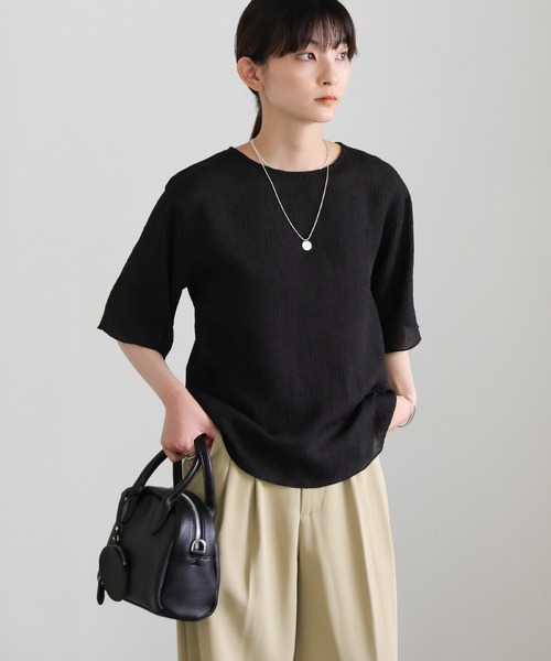 select MOCA(セレクトモカ)の「楊柳シフォンハーフスリーブブラウス(シャツ/ブラウス・レディース・ライトブルー/ブラック/アイボリー/イエロー・FREE)」の19枚目の写真