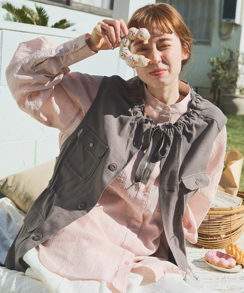 Crisp(クリスプ)の「クリンクルルーズシャツ(シャツ/ブラウス・レディース・アイボリー/ピンク/ホワイト・FREE)」の3枚目の写真