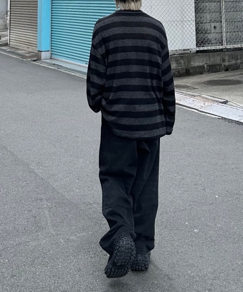 XU（エックスユー）の「【Never mind the XU】stripe knit / 【ネバーマインド ザ エックスユー】ストライプボーダー長袖ニット（ニット/セーター・メンズ・ベージュ/ブラック・ONE SIZE）」の7枚目の写真