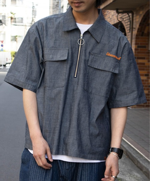 UNIVERSAL OVERALL(ユニバーサルオーバーオール)の「ハーフジップシャツ / HALF ZIP SHIRT(シャツ/ブラウス・メンズ・ホワイト/サックスブルー・M/L)」の18枚目の写真
