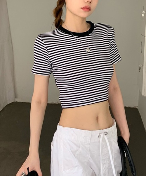 LYEON(リヨン)の「バックオープンボーダーTシャツ(Tシャツ/カットソー・レディース・ホワイト・FREE)」の12枚目の写真