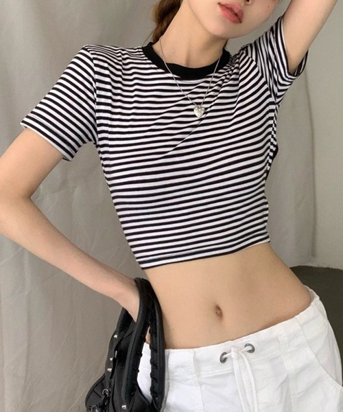 LYEON(リヨン)の「バックオープンボーダーTシャツ(Tシャツ/カットソー・レディース・ホワイト・FREE)」の8枚目の写真