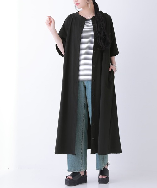 n'OrLABEL(ノアールレーベル)の「【機能素材】『多機能バンドカラーワンピース』(シャツワンピース・レディース・ベージュ/ブラック/グレイッシュブルー/カーキ・FREE)」の14枚目の写真